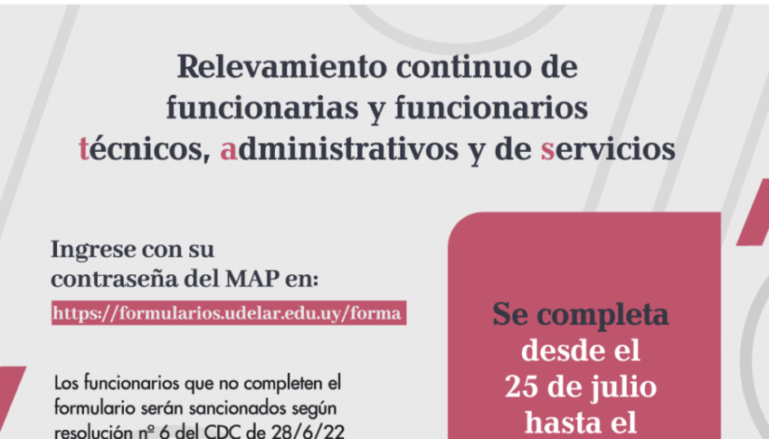 Formulario obligatorio para funcionaria/os TAS, se podrá completar entre el 25 de julio y el 29 de agosto​