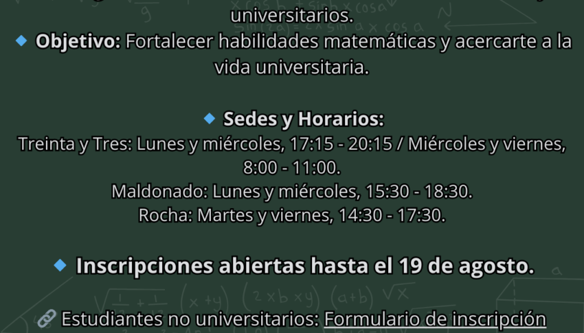 Centro Universitario Regional del Este Ofrece Curso de Matemática Inicial para Estudiantes de Educación Media y Universitarios