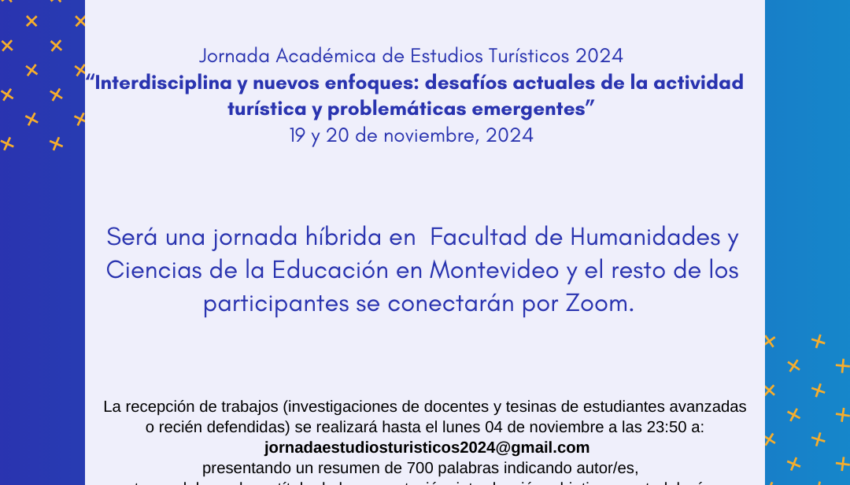 Jornada Académica de Estudios Turísticos: próximo 19 y 20 de noviembre en Facultad de Humanidades y Ciencias de la Educación